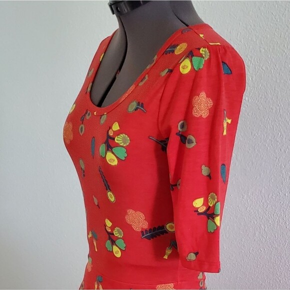 NEW LuLaRoe Women's Midi Dress XS Red Floral Flowy Jersey Knit Fit & Flare - Picture 5 of 9
